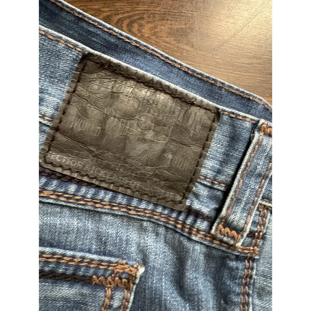 Vtg True Religion Big T Jeans 42x35 Faded Light Blue Flap Pocket Bootcut USA